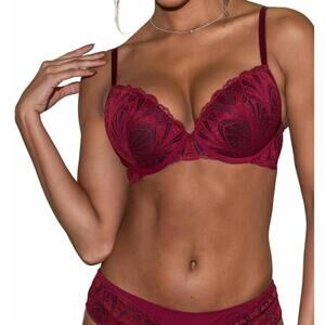 NEW POUR MOI new romance padded push-up plunge bra in cherry red